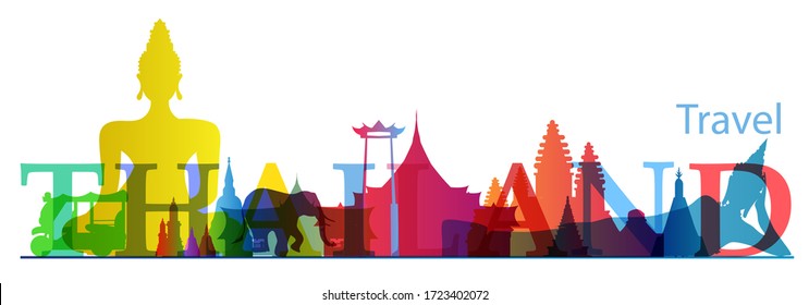 Landmark  Thailand Gradient. Travel Thailand  Text.Banner modern Idea and Concept - Vector