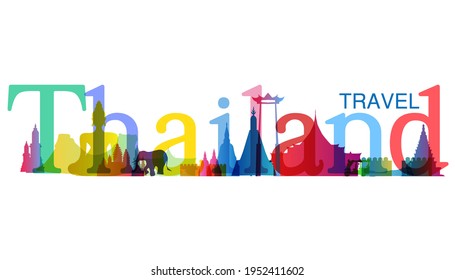  Landmark  Thailand Gradient. Travel Thailand  Text.Banner modern Idea and Concept - Vector