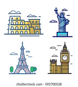 landmark travel banner icons vector in line style