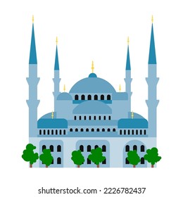 Landmark of Turkey flat vector illustration. Mosque for Muslims in Istanbul isolated on white background. Traveling, culture concept