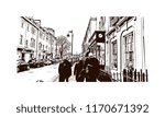 Landmark view with building of Bath is a town set in the rolling countryside of southwest England, Hand drawn sketch illustration in vector.