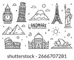 Landmark world drawn doodle on white background. Vector illustration
