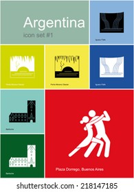 Landmarks of Argentina. Set of color icons in Metro style. Editable vector illustration.