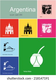 Landmarks of Argentina. Set of color icons in Metro style. Editable vector illustration.