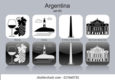 Landmarks of Argentina. Set of monochrome icons. Editable vector illustration.