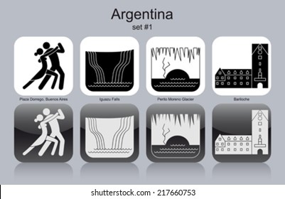 Landmarks of Argentina. Set of monochrome icons. Editable vector illustration.