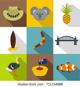 Landmarks of Australia icon set. Flat style set of 9 landmarks of Australia vector icons for web design