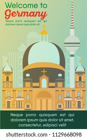 Landmarks banner in vector. Travel destinations card. Trip to Germany. Landscape template of world places of interest.