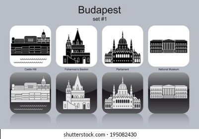 Landmarks of Budapest. Set of monochrome icons. Editable vector illustration. svg