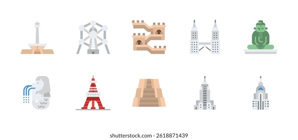 marcos construindo monumento cidade histórica ícones de destino turístico.