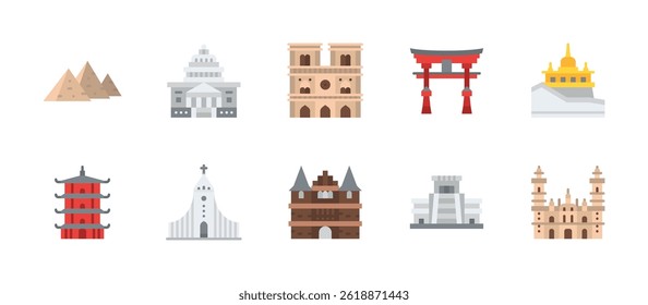 marcos construindo monumento cidade histórica ícones de destino turístico.