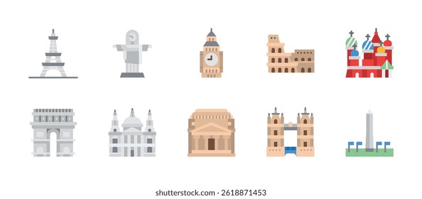 marcos construindo monumento cidade histórica ícones de destino turístico.