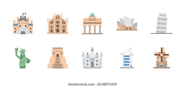 marcos construindo monumento cidade histórica ícones de destino turístico.