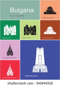 Landmarks of Bulgaria. Set of color icons in Metro style. Editable vector illustration.