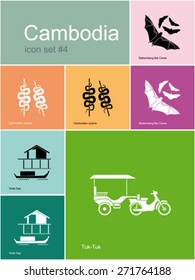 Landmarks of Cambodia. Set of color icons in Metro style. Editable vector illustration.
