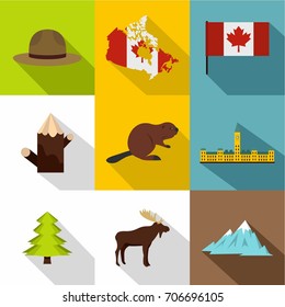 Landmarks of Canada icon set. Flat style set of 9 landmarks of Canada vector icons for web design