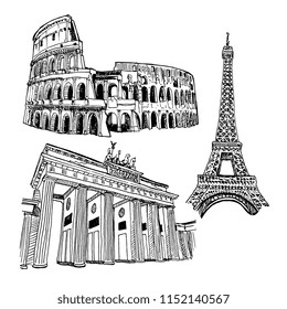 Landmarks Of Capitals Vector Sketch Set