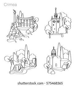 Landmarks of Crimea. Set of icons. Drawing vector illustration