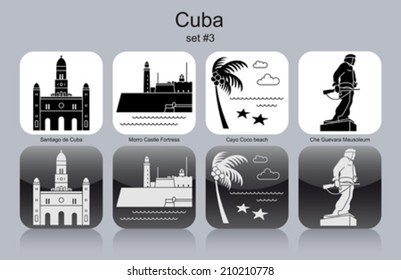 Landmarks of Cuba. Set of monochrome icons. Editable vector illustration.