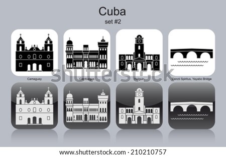 Landmarks of Cuba. Set of monochrome icons. Editable vector illustration.