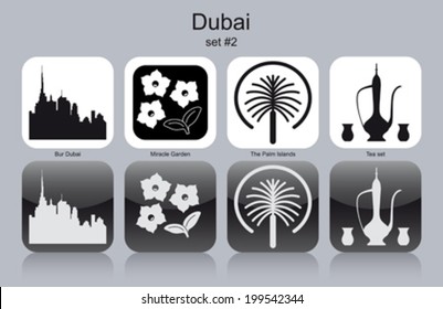 Landmarks of Dubai. Set of monochrome icons. Editable vector illustration.