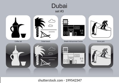 Landmarks of Dubai. Set of monochrome icons. Editable vector illustration.