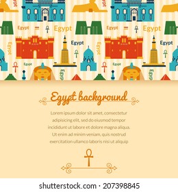 Landmarks of Egypt vector background in flat style with horizontally space for text