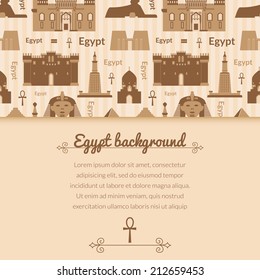 Landmarks of Egypt vector background in flat style with horizontally space for text