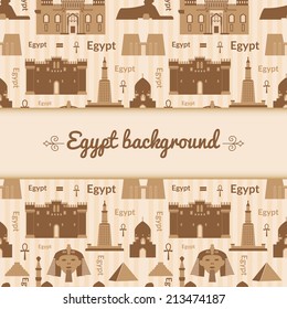 Landmarks of Egypt vector background in flat style with central space for text
