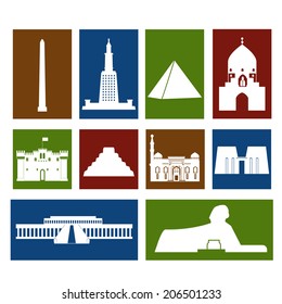 Landmarks of Egypt vector colorful simple flat  rectangular icons set