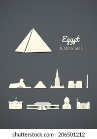 Landmarks of Egypt, vector simple white icons on gray elegant background