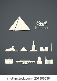Landmarks of Egypt, vector simple white icons on gray elegant background
