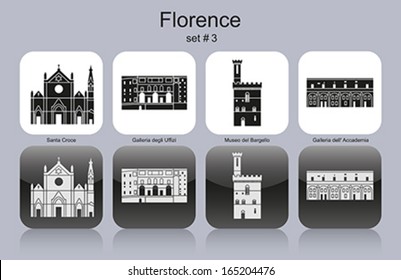 Landmarks of Florence. Set of monochrome icons. Editable vector illustration.