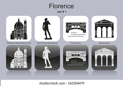 Landmarks of Florence. Set of monochrome icons. Editable vector illustration.