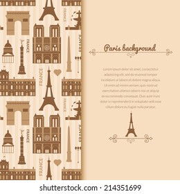Landmarks of France, vector background with vertical space for text and flat geometric objects