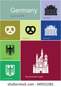 Landmarks of Germany. Set of color icons in Metro style. Editable vector illustration.