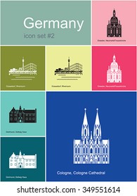 Landmarks of Germany. Set of color icons in Metro style. Editable vector illustration.