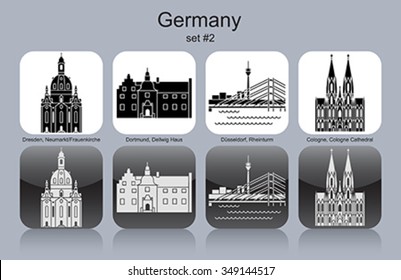 Landmarks of Germany. Set of monochrome icons. Editable vector illustration.