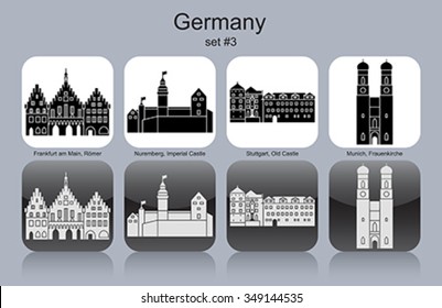 Landmarks of Germany. Set of monochrome icons. Editable vector illustration.