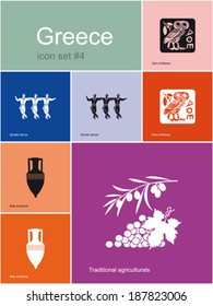 Landmarks of Greece. Set of flat color icons in Metro style. Editable vector illustration.