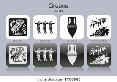 Landmarks of Greece. Set of monochrome icons. Editable vector illustration.