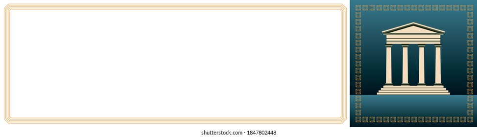 Landmarks horizontal banner. Classical architecture building with pediment and columns. Historical, art or science museum. Public exhibition landing page template. Architecture, sights, culture theme.