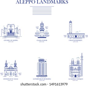 Landmarks icons for Aleppo city of Syria 