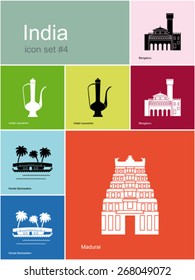 Landmarks of India. Set of color icons in Metro style. Editable vector illustration.