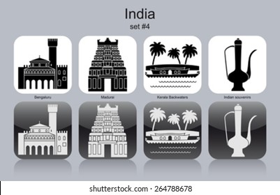 Landmarks of India. Set of monochrome icons. Editable vector illustration.