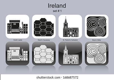 Landmarks of Ireland. Set of monochrome icons. Editable vector illustration.