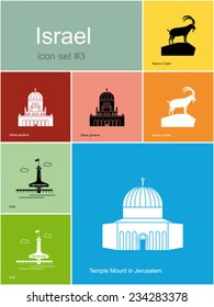 Landmarks of Israel. Set of color icons in Metro style. Editable vector illustration.