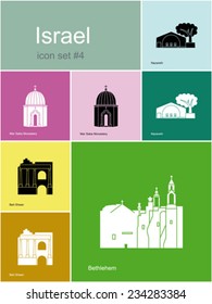 Landmarks of Israel. Set of color icons in Metro style. Editable vector illustration.