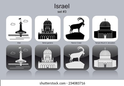 Landmarks of Israel. Set of monochrome icons. Editable vector illustration.