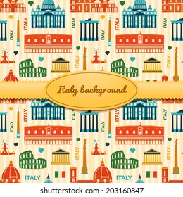 Landmarks of Italy, vector colorful background with flat geometric objects